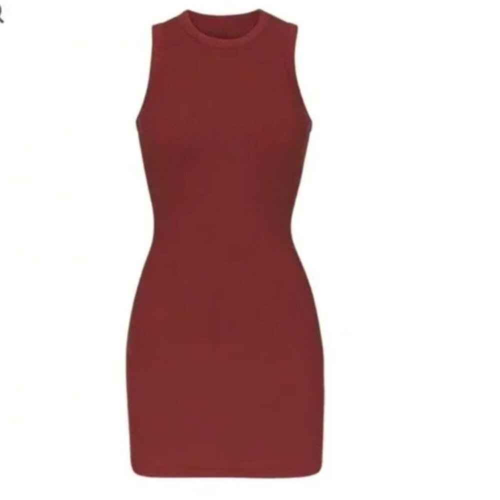 Skims Sangria Red Cotton Rib Tank Dress Medium